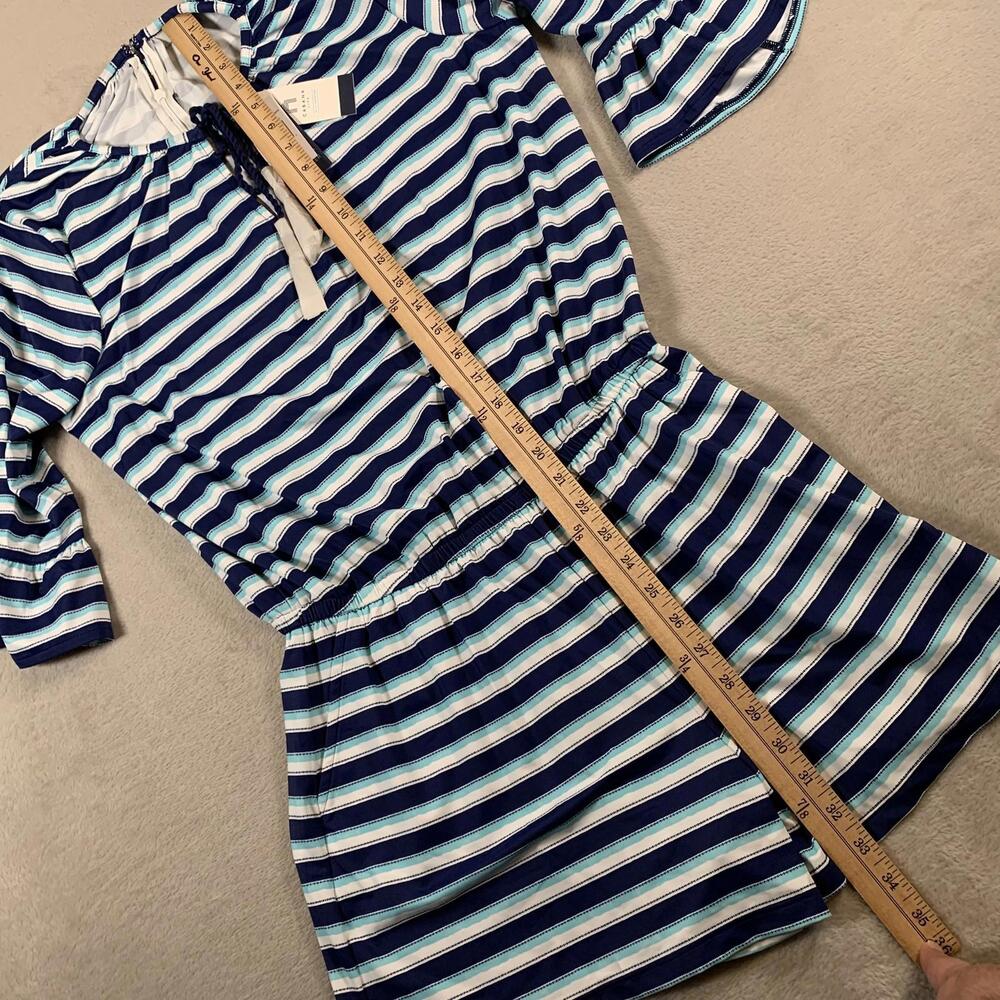 Cabana Life Romper Womens Large Blue White Striped Delray UPF 50+ Ruffle Sleeve‎ - Picture 6 of 10